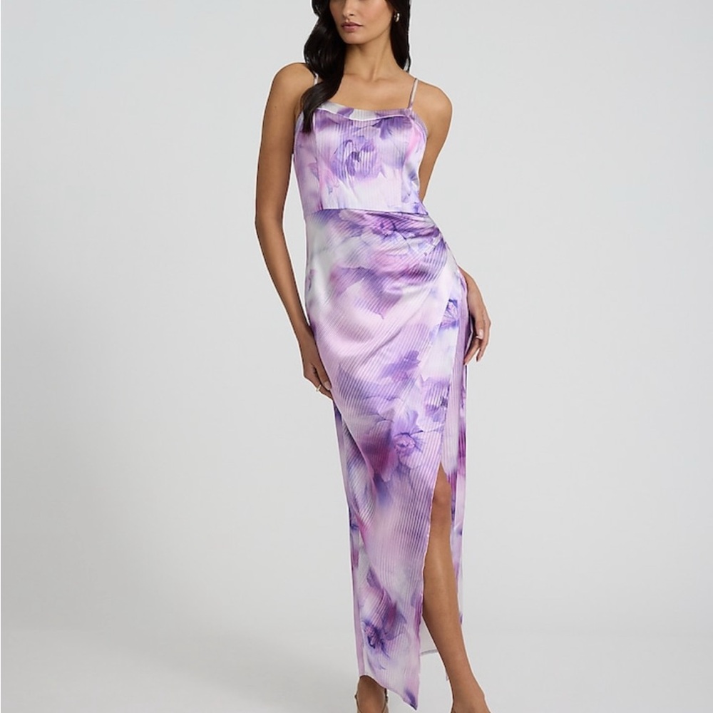 Satin Printed Sweetheart Sleeveless Wrap Ruched Side Maxi Dress